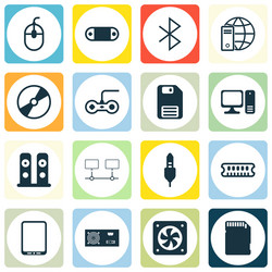set of 16 computer hardware icons includes vector image