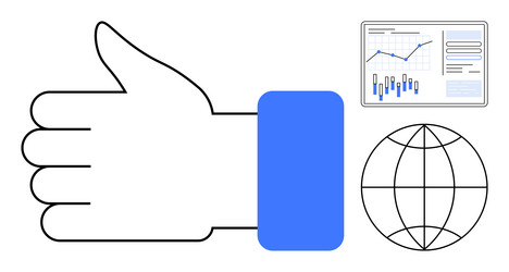 thumbs up gesture with data chart and globe symbol vector image