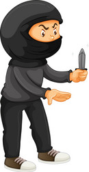 robber in black holding a knife vector