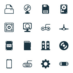 set of 16 computer hardware icons includes vector image