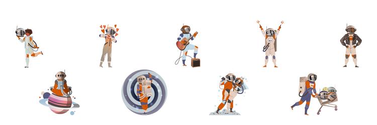astronaut and cosmonaut character in spacesuit vector image