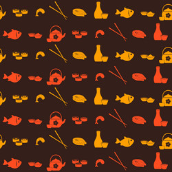 seamless pattern with sushi and sake icons vector image