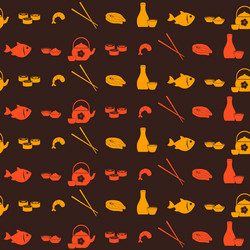 Seamless pattern with sushi and sake icons vector