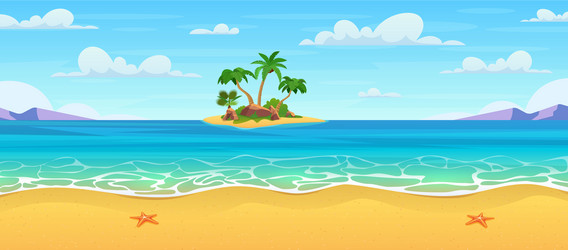 Tropical island in ocean with palm trees and rock vector