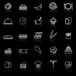 food line icons with reflect on black Vector Image