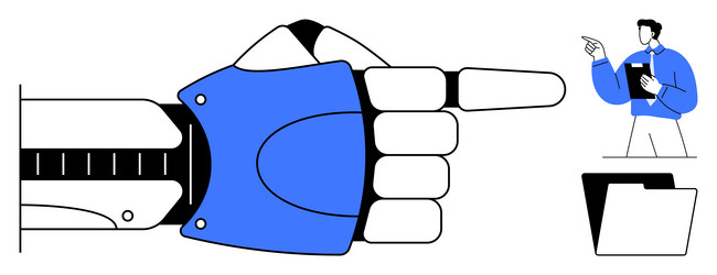robotic hand pointing towards man and folder vector image
