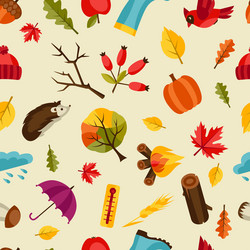 Seamless pattern with autumn icons and objects vector