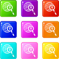 globe map pointer and magnifying glass vector image