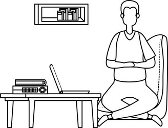 Man in office workplace scene with laptop vector