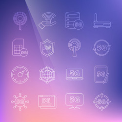 set line 5g network graphic tablet with server vector image