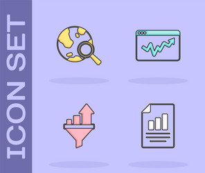 set document with graph chart search globe sales vector image