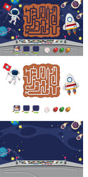 set game template with spaceship and astronaut vector image