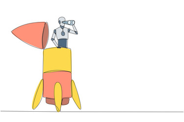 continuous one line drawing a smart robot appears vector image