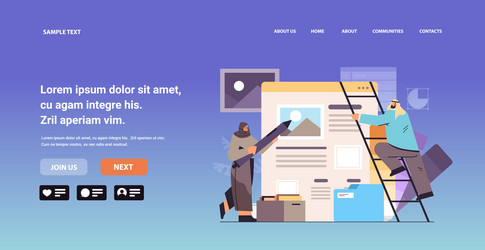 arab developers couple creating website ui vector image