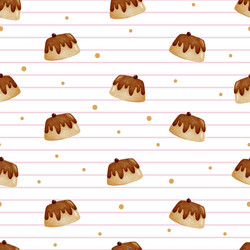 Cute caramel custard pudding seamless pattern vector