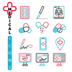 Set of medical icons outline style vector