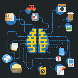 abstract scheme with brain and different icons vector image