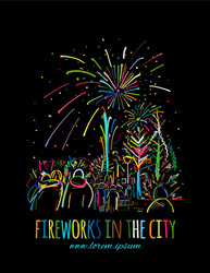 Fireworks city holidays sketch for your design vector