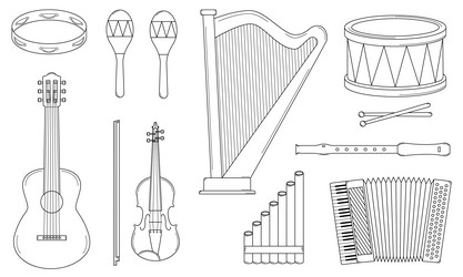 hand drawn set of musical instruments string vector image