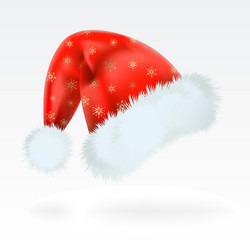 Red Santa Hat with Golden Snowflake Pattern vector image