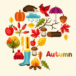 background design with autumn icons and objects vector image