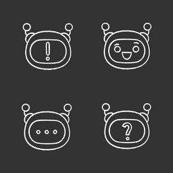 Robot emojis chalk icons set vector