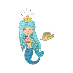 cute little mermaid with blue tail and princess Vector Image