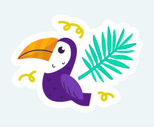 cute toucan and jungle tropical palm leaf summer vector