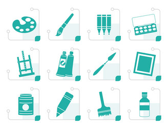 Stylized painter drawing and painting icons vector