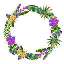 decorative element with tropical flowers and palm Vector Image