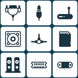 set of 9 computer hardware icons includes vga vector image