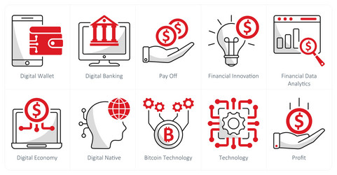 a set of 10 blockchain icons as digital wallet vector image