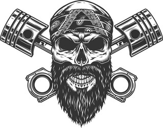 Vintage Biker Skull with Pistons Vector Image
