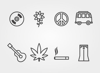 retro pacific hippie icon set vector