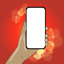 Closeup blank screen smartphone held in hand vector