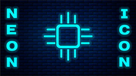 glowing neon computer processor with microcircuits vector image