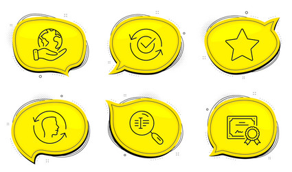 Approved search text and face id icons set star vector