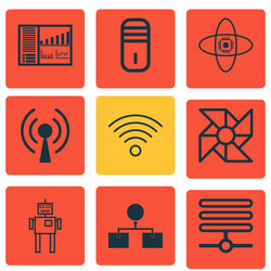 set of 9 robotics icons includes wireless vector image