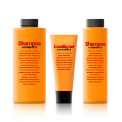 Set of realistic cosmetic orange bottle with black vector