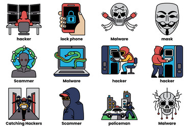 set of in the concept hackers a line style vector image