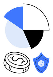 pie chart with sections dollar coin and shield vector image