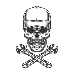 Mustachioed Skull with Wrenches Vector Image