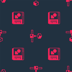 set 3d printer software and cube on seamless vector image