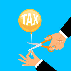 Businessman hand cutting tax balloon string vector