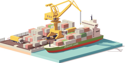 low poly port container terminal and ship vector