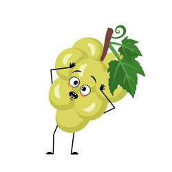 grape character with emotions in panic grabs his vector image