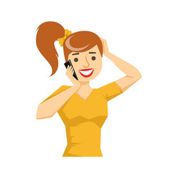 Girl with ponytail chatting on smartphone part vector