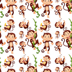 Monkey Seamless Pattern - Diverse Actions vector image