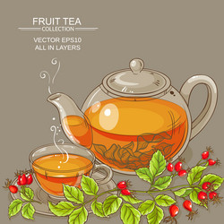 cup of wild rose hips tea and teaapot Vector Image