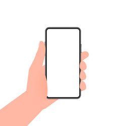 hand holds phone with blue screen on white vector